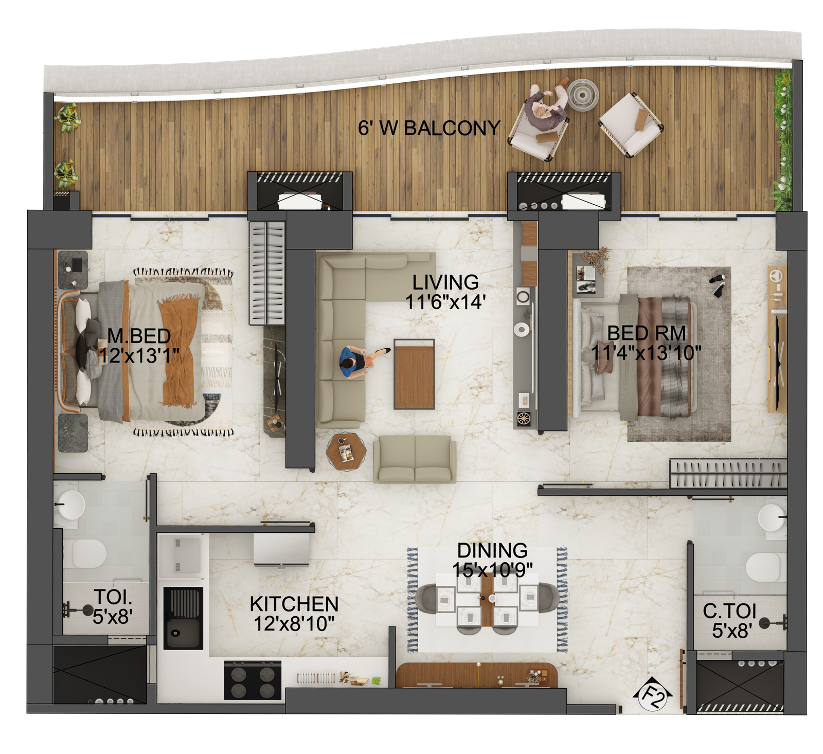 2 BHK Isometric